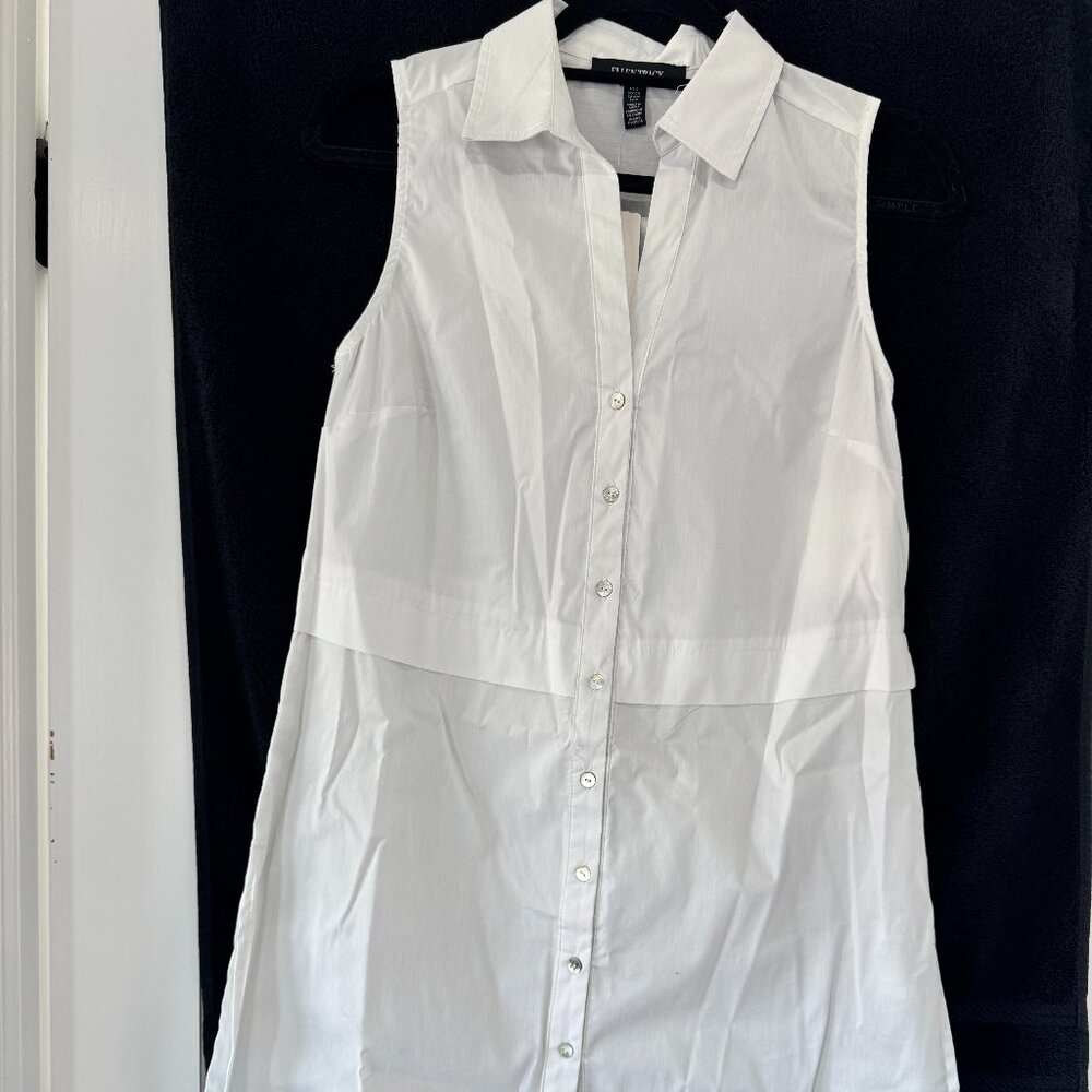 Ellen Tracy White Sleeveless Tunic Button Down Top – Size S | NWT
